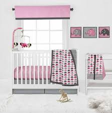 Pink Gray Elephant 10 Pcs Crib Bedding