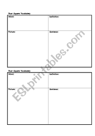 English Worksheets 4square Vocabulary Template