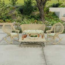 Jordan Manufacturing 3 Piece Tufted Outdoor Cushion Set With 1 Wicker Bench Cushion And 2 Wicker Seat Cushions Wesley Almond