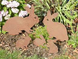 Rusty Metal Rabbits Garden Ornament
