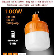 Bóng đèn tích điện loại 100W có móc treo không cần dây điện - Đèn sạc không  dây | Smart gum