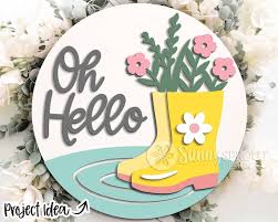 Oh O Rain Boots Flowers Sign Round