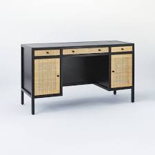 Cool black desk with matching office storage & office chairs. Springville Wood Executive Desk With Drawers Black Threshold Designed With Studio Mcgee Target