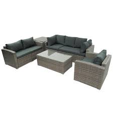 Waelph Brown 7 Piece Wicker Outdoor Patio Sectional Set With Gray Cushions Chairs A Loveseat Table And Storage Box