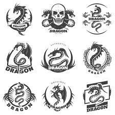 vine monochrome dragon tattoo labels