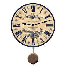 Blue Toile Pendulum Wall Clock Fleur De