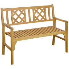 Outsunny Outdoor Foldable Garden Bench 2 Seater Patio Wooden Bench Loveseat Chair With Backrest And Armrest Yellow