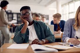 black male student feeling bored during