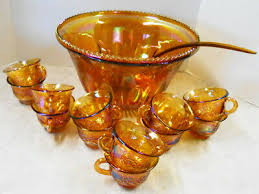 Amber Carnival Glass Punch Bowl Set Art