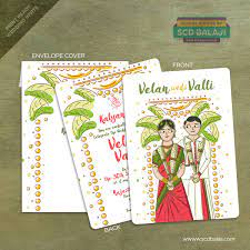 South indian weddings are culturally rich with traditional look and glamor. South Indian Tamil Wedding Invitation Design And Illustration By Scd Balaji India Indian Wedding Invitations Quirky Invitations Wedding Invitation Card Design