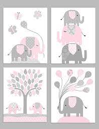 elephant nursery decor gray and pink