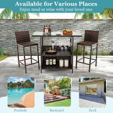 3 Pieces Outdoor Wicker Bar Set With 3