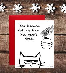 When it comes to christmas cards, the more unexpected, the better, and for a truly awesome christmas card, you just have to get some kittens involved. Angry Cat And The Christmas Tree Holiday Card Zazzle Com Cat Christmas Cards Funny Christmas Cards Christmas Cards Handmade