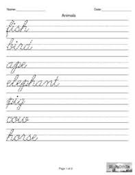 Animals Cursive Writing Practice Worksheet For 3rd 4th