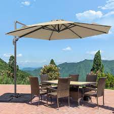 Joyesery 10 Ft Cantilever Patio Umbrella With Cross Base Outdoor Offset Hanging 360 Degree In Sand