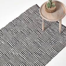 leather handwoven striped block check rug