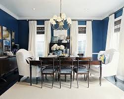 I still love my red walls but if i didn't have red in the dining room, this blue or a rich green would be my next choice. Dining Out In Your New Navy Blue Dining Room Bringing The Picnic Scenery Inside Dining Room Blue Blue Dining Room Walls Farmhouse Dining Room