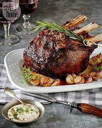 Traditional england christmas dinner standing rib roast for christmas season. Recipe Prime Rib Standing Roast Au Jus With Horseradish Chive Creme Fraiche Style At Home Au Jus Recipe Rib Roast Recipe Beef Recipes