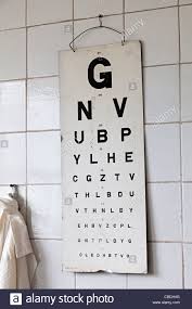 Old Eye Test Chart In Industrial Medical Centre Uk Stock