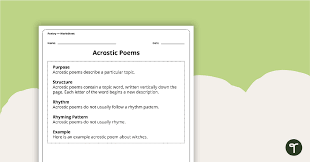 writing an acrostic poem worksheet
