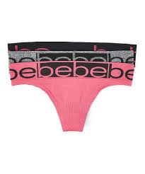 Bebe Cosmo Pink Black Thong Set Women