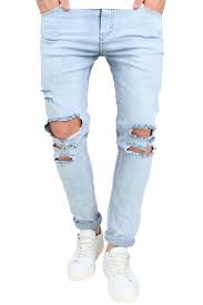 Us 20 51 35 Off 2017 Summer New High Street Fashion Men Jeans Light Blue Color Denim Ripped Jeans Men Skinny Distressed Designer Pants Joggers In