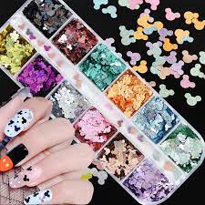 Buy Mickey Nail Glitter Sequins Minnie Nail Art Supplies 12 Colors  Holographic 3D Ultrathin Sequins Nail Glitter Flakes Sparkly Tips DIY Nails  Supply Sequins Manicure Nail Art Decoration Mickey Design Online in