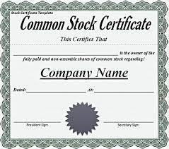 Sample Common Stock Certificate Certificate Template