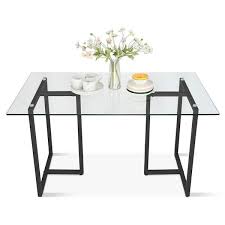 Elevens 55 In X 32 In Rectangle Tempered Glass Black Dining Table For 4