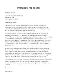 letter of appeal for college exles