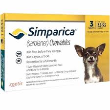 Simparica For Dogs 1 3 2 5 Kg Chewable Tablets Treatment And Prevention Of Fleas Ticks And Ear Mite Infestations And Treatment Of Mange 3 Tablets