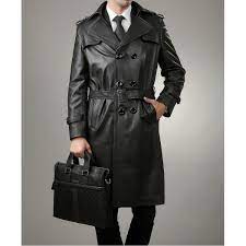 Full Length Black Leather Trench Coat