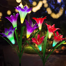 Outdoor Solar Garden Stake Lights With 4 Lily Flower Multi Color Changing Led Solar Stake Lights For Garden Patio Backyard Solar Lamps Aliexpress