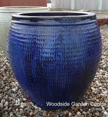 Large Blue Glazed Pot Collar Planter