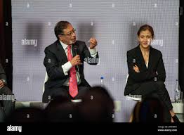 Bogota, Colombia on January 25, 2022. Gustavo Petro of the alliance 'Pacto  Historico' (Speaking) and French-Colombian politician Ingrid Betancourt  (Right) during the first presidential candidates debate in Bogota, Colombia  on January 25,