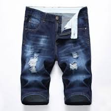 Indigo Blue Whisker Wash Grinding Men Wear Out Shorts Jeans