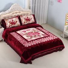 Velvet Maroon Bedsheet Blanket Set