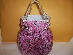 art glass purse flower vase basket