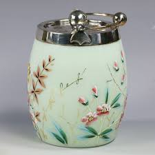 Teal Enameled Opaline Glass Jam Pot