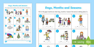 Days Months And Seasons Missing Letters Write Up Worksheet