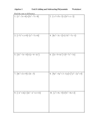 Subtracting Polynomials Worksheet