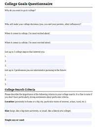 college questionnaire 12 exles