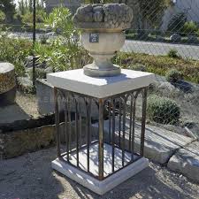 Antique Stone And Wrought Iron Pedestal