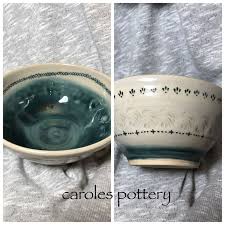 Caroles Pottery Details Painted With Blue Green Velvet