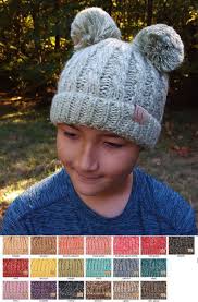 Kids Knit Two Tone Cc Beanie Hat With Two Pom Poms