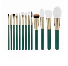 green wood make up brush set 13pcs face