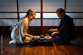young couple seiza sitting on floor