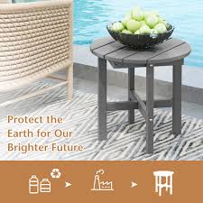 18 Inch Adirondack Round Side Table With Cross Base And Slatted Surface Gray Costway