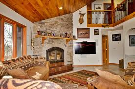 Large Stone Fireplace Rustic Family
