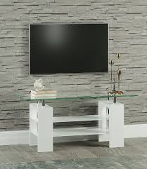 metro high gloss white clear glass tv stand